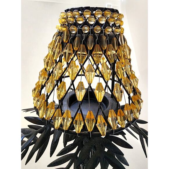 CANDLE HOLDER-Palm Tree-Tea Light-Beaded Shade-Table Stand-Unique-Tropical - Picture 5 of 12